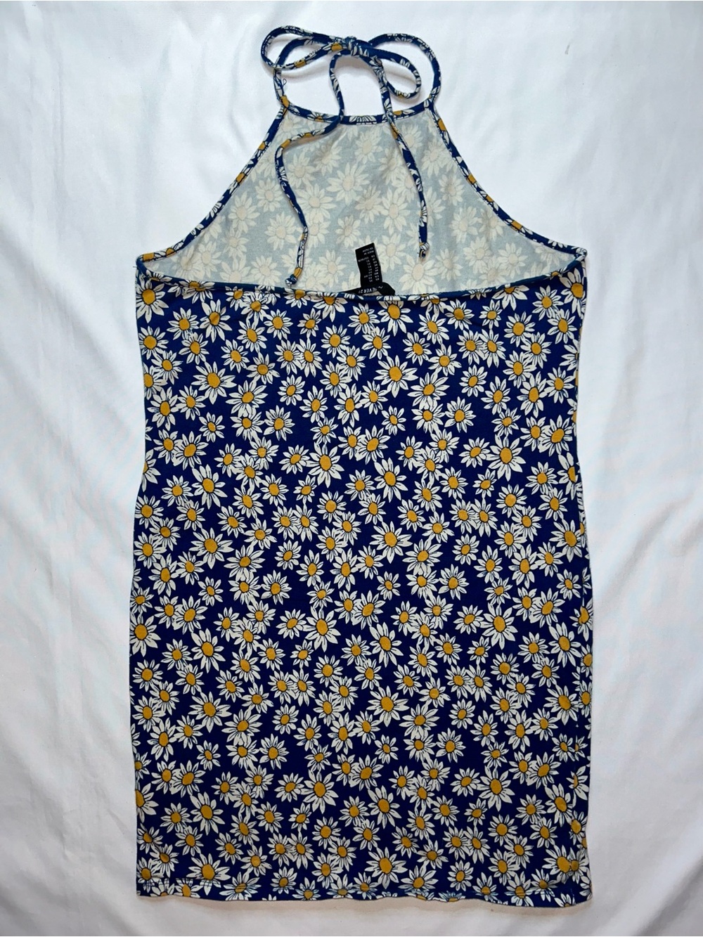 Forever 21 Blue Daisy Floral Halter Mini Dress Size XL Tie Neck - Picture 3 of 3